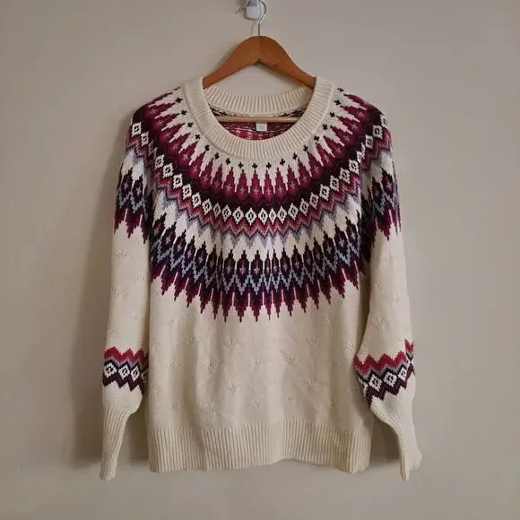 Sundance Eloise Fair Isle Sweater Wool Blend Knit Coconut Multi Women's Size L - Picture 4 of 11